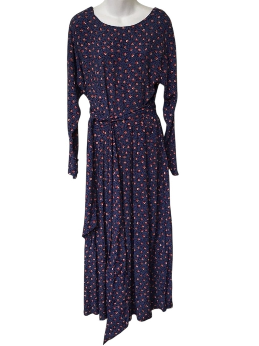 Laura Ashley Dress Midi Red Roses on Blue Floral S
